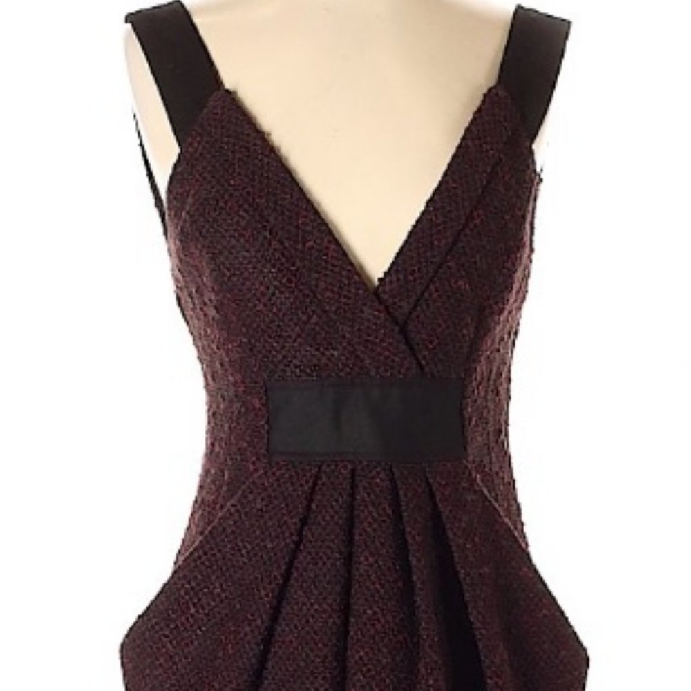 Nanette Lepore Red Wine Black Wool V-Neck Dress 4